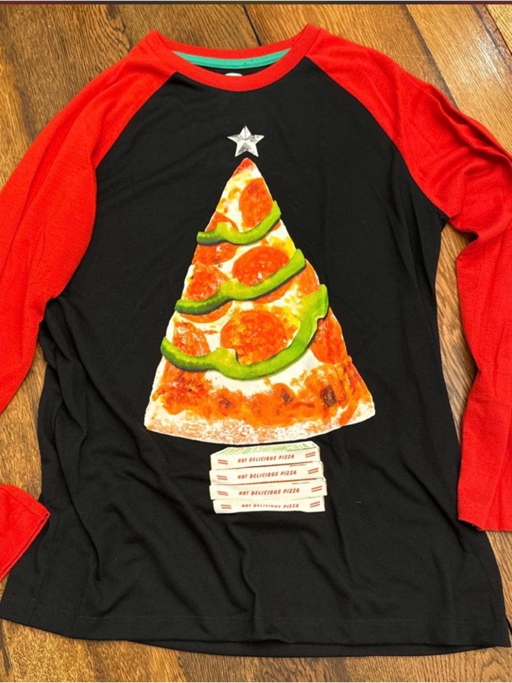 Old Navy Black & Red Pizza Tree Raglan Long Sleeve Tee